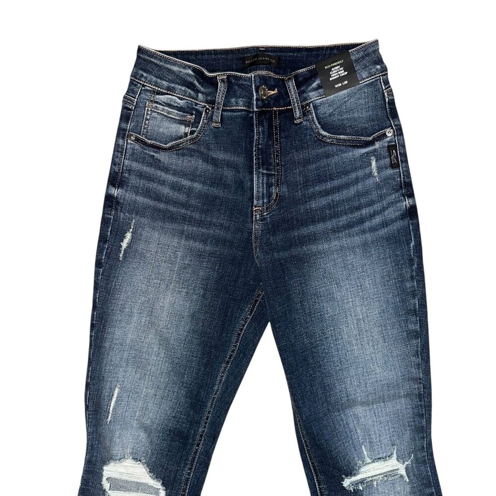 Silver Avery Curvy Skinny Crop Womens Jeans 26 25 High Rise Distressed Frayed - Picture 3 of 7